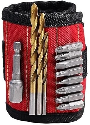 DRUCK Solutions Magnetarmband für Handwerker - Bithalter - Handwerker Armband - Schrauben Halter - Geschenk für Männer - Handwerker Gadgets für Jeder-Mann und Frau mit 10 Magneten (rot/schwarz)