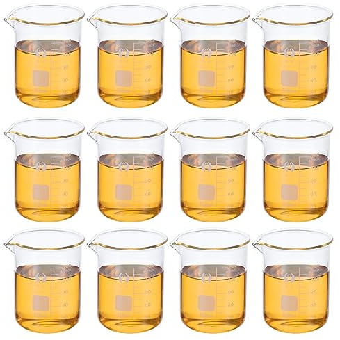 PATIKIL 150ml Low Form Glass Beaker, 12 Pack 3.3 Borosilicate Glass Graduated Printed Scale Measuring Cups with Spout for Kitchen Lab Liquids