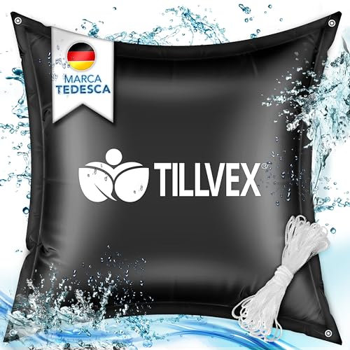 tillvex® - Cuscino/copertura invernale XXL per piscina, cuscino ad aria con con kit di riparazione, valvola di sicurezza, doppia cucitura (120 x 120 cm, nero)