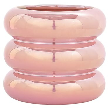 Macetas modernas de cerámica para orquídeas PL, esmalte de perlas arcoíris (rosa) jarrón de cerámica con agujero de drenaje, suculenta