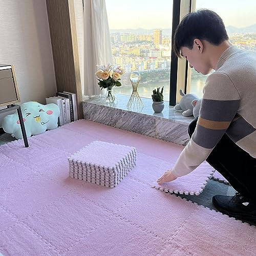 Plüschschaum-Teppichfliesen,Flauschige Ineinandergreifende Puzzle-Bodenmatten,30x30x1Cm DIY-schneidbare Spielmatte Rutschfester Teppich Für Den Heimboden(Size:20pcs,Color:Rosa)