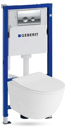 Lavita Duofix Basic Vorwandelement + Wand Tiefspül WC Roto Weiß Spülrandlos + WC Sitz + Bedienplatte Delta 25 Verchromt Knopf Komplettset Unterputz Spülkasten Toilette Komplett Sett WC