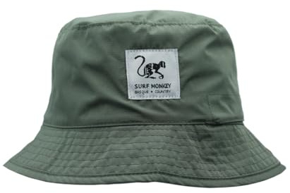Surf Monkey Recycled Bucket Hat - Cappello da pescatore, unisex, adulto, impermeabile, taglia unica, reversibile, Verde/Beige, Taglia unica