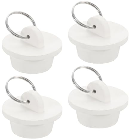 uxcell 4pcs Rubber Drain Stopper with Hanging Ring, Bathtub Drain Plug Fits 1 Inch to 1-1/8 Inch, Rubber Sink Stopper Drain Plug for Bathtub, Kitchen and Bathroom, White