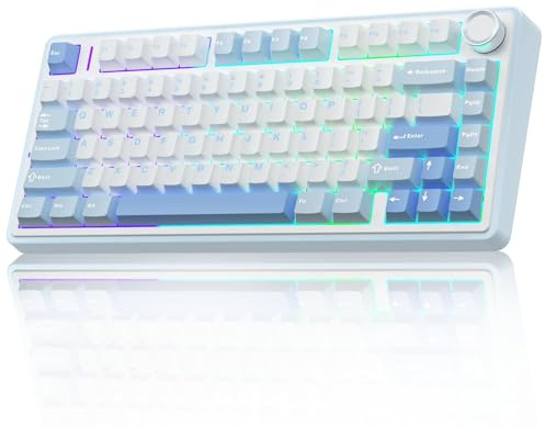 clavier mécanique sans fil 75 %, crémeux remplaçable à chaud, commutateurs Greywood pré-lubrifiés, claviers de jeu rétroéclairés RVB, 2,4 GHz/Type-C/BT5.0 (blanc salé)