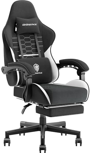 Dowinx Gaming Chair for Adults, Ergonomic Computer Chairs with Footrest, PC Office Chair with Massage, Up to 150Kg, Up to 150Kg, Black&White