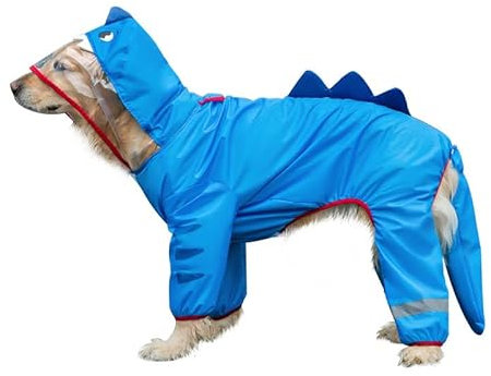 Hunde-Regenmantel mit Bein, leicht, vollständige Abdeckung, wasserdicht, Hai-Cosplay, mit reflektierenden Streifen und Traktionsloch, Overall für mittelgroße und große Hunde, Größe 5XL, Blau