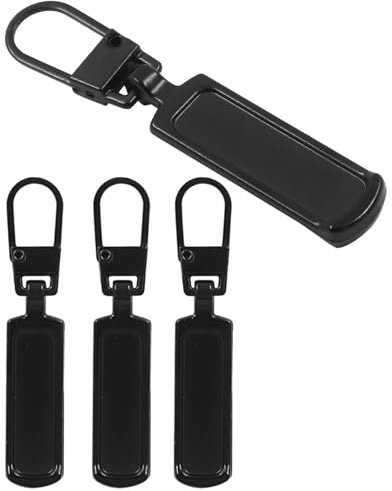 BPTRKOM 4 Tiradores de Cremallera de Repuesto – Deslizador de Cremallera Universal, Tirador de Cremallera de Metal, para Ropa, Chaquetas, Pantalones, Maletas, Bolsos, Manualidades (Negro)