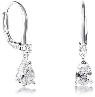 Zavana Kleine Tropfen-Ohrringe für Damen und Teenager-Mädchen, Zierliche Ohrhänger mit Birnenförmigem Stein, Silber oder Gold, Elegante Ohrringe mit Klappverschluss