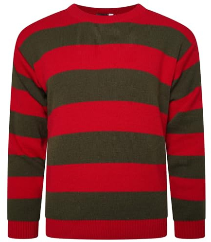 VEARZ Maglione natalizio unisex a righe rosse, bianche e verdi, lavorato a maglia - Maglione per festa di Natale con elfo, taglia S-XXL, rosso/verde., M