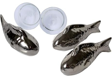 Storm's Gartenzaubereien Schwimmfische Miniteich - 3 Silberne Keramikfische 11cm - Dekorative Schwimmschalen für Teelichter - Set für Teich - Miniteichdeko - Schwimmfische Teich