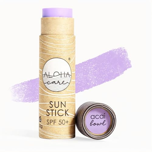 Aloha Sun Stick SPF 50+ | Protector solar mineral teñido para el surf | Tubo de papel ecológico (Lila)