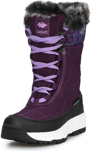UOVO Girls Waterproof Winter Boots Non-Slip Snow Boots High Top Warm Fur Lining Violet Sizes 13UK Little Kids