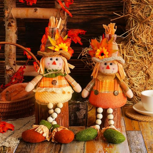 Nexoria Herbstdeko Wichtel, 2 Stück Herbst Deko Wichtel mit Ahornblatt Wichtel Figuren Plüschpuppen Herbstdeko Zwerge Figuren Wichtel Figuren Plüsch für Herbstdeko Erntedankfest Tischdekoration (B)