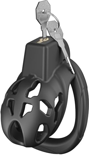 Chastity Cage Schwarz Peniskäfig Klein Hohldesign Harz für Männer | Hohldesign Peniskäfig aus Harz mit 5 Penisringen, leichter Chastity Cage für Männer BDSM Keuschheit