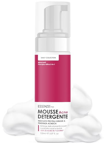 Essenze – Gesichtsreinigungsschaum gegen Akne – Make-up-Entferner mit beruhigender Wirkung – entfernt Verunreinigungen und überschüssiges Talg – für Akne, fettige und empfindliche Haut – 150 ml