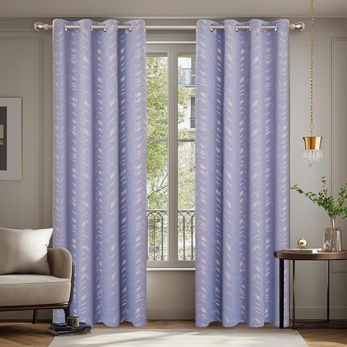 Deconovo Tende per Interni Oscuranti Termiche con Occhielli – Set di 2 Tende Eleganti con Stampa Dorata, Isolanti dal Calore, Viola Chiaro, 140x180 CM, per Camera da Letto e Soggiorno