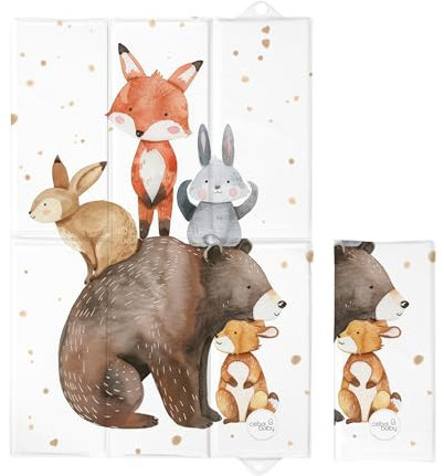 Fasciatoio pieghevole da viaggio, morbido, impermeabile, portatile, per cambio pannolini (amici della foresta)