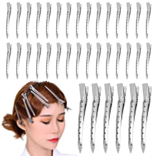 36 Stück Haarklammern Friseurbedarf Metall 9cm EnteBill Haarspangen Silber Abteilklammern Friseur Haarclips Alligator Haarspangen mit Löchern für Damen Mädchen Friseursalon Haarstyling