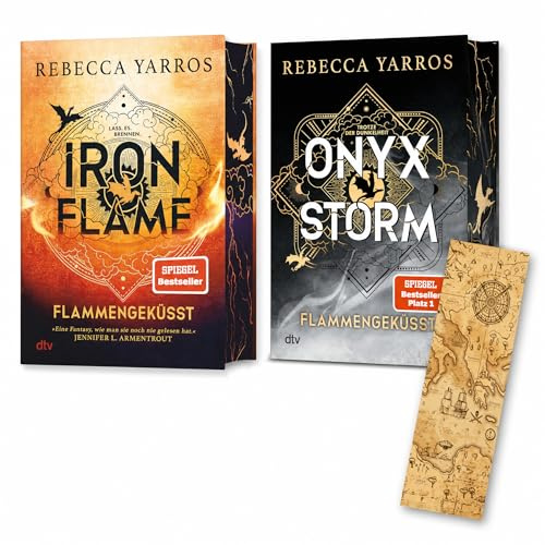 Rebecca Yarros - Flammengeküsst Bücherset Band 2+3 Iron Flame & Onyx Storm inkl. Deluxe-Ausgaben mit Farbschnitt – Fantasy Roman über Drachen, Magie, Liebe & Abenteuer mit exklusivem Lesezeichen