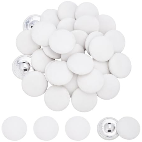 NBEADS 30 Stück PU Leder überzogene Knöpfe, 2.85cm Metall Schaft Knöpfe 1-Loch Runde Knöpfe Aus Kunstleder für Stricken Polstermöbel Tufting DIY Handarbeit, Weiß
