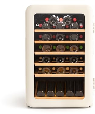 CREATE/WINECOOLER RETRO XL/Elektrischer Weinkühler für 12 Flaschen, Cremeweiß/Retro-Vintage-Design, 115L,0,7cl Flaschen