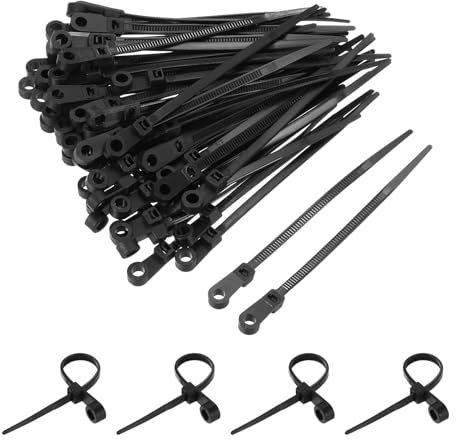 QUARKZMAN 200PZ Fascette Nere con Fori per Viti 4 Pollici in Nylon per Fissaggio Cavi 39 lbs per Casa Giardino Interno Esterno