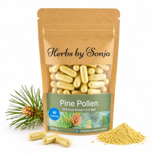 Herbs by Sonja Pine Pollen Capsules - 500 mg | 60 veganska kapslar | Kan stödja energi, vitalitet och hormonell balans | Tillsatsfri | Bruten cellvägg för optimalt upptag | Kan stödja energi, vitalitet och hormonbalans, fritt från tillsatser i vardagen