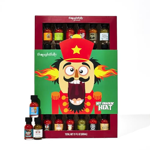 Thoughtfully Set Maestro de Salsas Picantes Gourmet - 30 uds, Navidad | 30 salsas picantes como ajo y hierbas o manzana y whisky en caja navideña - para amantes del picante