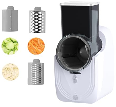 Râpe a Légumes Électrique, Trancheuse à Légumes avec 3 Lames Différentes, 50W, Avec Boîte de Rangement, Râpe pour Fruits et Légumes, Cuisine, Restaurant (Blanc)