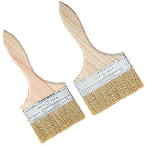 Nogeqi 2 Stück Holz Lasurpinsel, 100mm/125mm Breit Flachpinsel, Malerpinsel Holzlasur, Lasurpinsel Holz Außen, Flächenstreicher mit Buchenholzgriff für Malen, Farben, Lasuren, Öle, Wandfarben