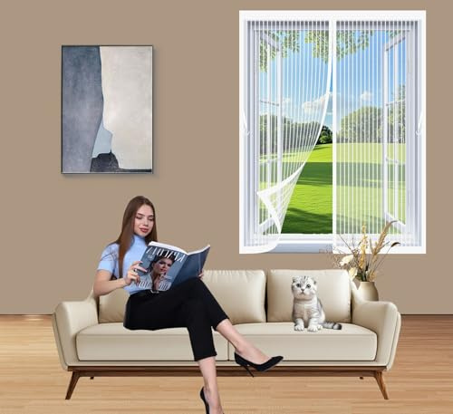 Fly Screens for Windows 138 x 205 cm with Magnets, No Drill Door Screen for Flies/Bugs Magnetic Flyscreen Net for Living Room Kitchen Patio, White