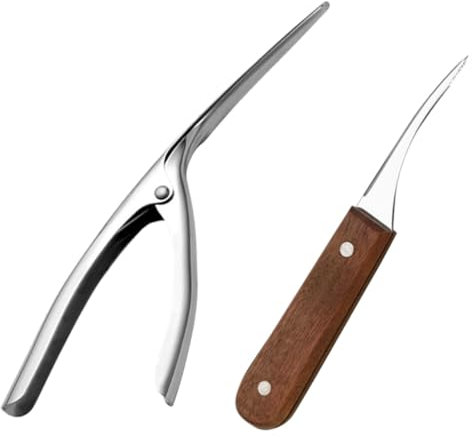 Abaodam Strumenti per Pulizia Gamberetti in Acciaio Resistente con Manico Ergonomico in Noce Sgusciatore e Deveiner per Semplificare La Preparazione dei Gamberi