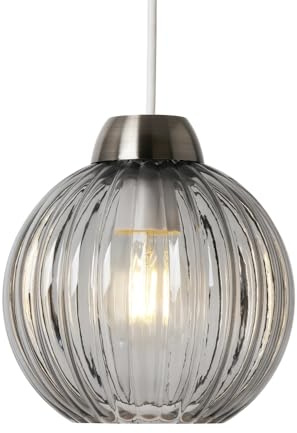 Litecraft Clara Light Shade Glass Ribbed Easy Fit Lampshade (Smoke Tint)