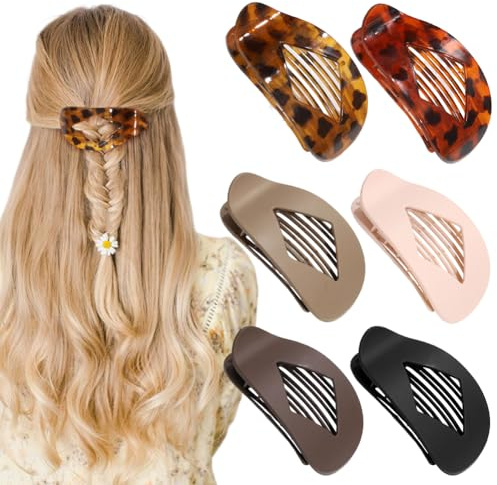Hårklämma stor, set med 6 platta hårklämmor dammode hårklämmor | Dam, halkfria, platta hårband, claw clips, fransk anka, hårklämma för tjockt eller tunt hår, för vardagen, sport