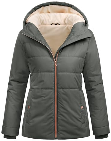 Vancavoo Giubbotto Donna Invernale Cappotti Caldo Giacca Corto Parka | Cappuccio Fisso con Coulisse, Tessuto Idrorepellente, Polsini a Coste, Zip Frontale e Tasche
