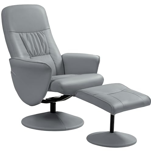 HOMCOM Poltrona Relax con Poggiapiedi Poltrona Relax Rilassante girevole a 360° e schienale reclinabile per TV con supporto fino a 120 Kg rivestimento sintetico metallo Grigio