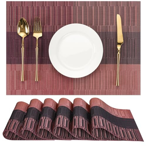 Chitomars Manteles Individuales Juego de 6 Salvamanteles Individuales PVC | Antideslizantes Mantel Individual Lavables Resistentes al Calor para Mesa de Cocina (Morado Rojo, Juego de 6)