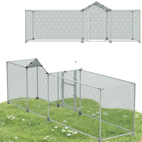HENGMEI Hühnerstall Freilaufgehege Verzinkter Stahl Hühnerkäfig Hühnerhaus Freigehege, Geflügelstall Voliere für Hühner Kleintiere Geflügel Kaninchen, 4x1x1.5m