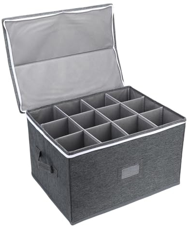 Zerodis Contenedor de Almacenamiento Resistente para Copas de Vino, Exquisita Caja de Almacenamiento para Copas con Divisores para Mover, Estuche Plegable para Transporte