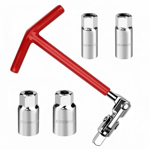 GZXUEHU Jeu de Clés à Bougie d'Allumage, 14mm, 16 mm, 18 mm, 21 mm, 5 pièces Universelle Clé à Douille à Poignée en T, pour Voitures et Motos