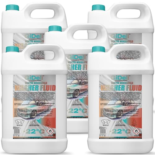 GiDeli Scheibenfrostschutz 5 x 5 L - Gebrauchsfertig bis -22 Grad | 25 Liter in fünf Kanistern, je ein Gebinde pro Fahrzeug für die ganze Frostperiode