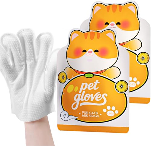 24 Pcs Disposable Pet Grooming Gloves for Dogs Cats, No-Rinse Bath Gloves, 360° All-Round Cleaning Glove Wipes for Daily Care and Traveling, Gentle Deodorizing & De-Shedding Glove Wipe (2 Packs of 12)