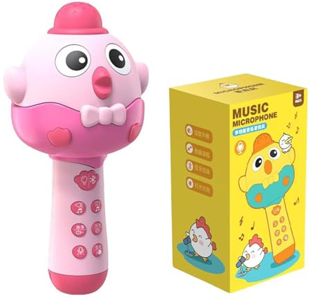 Giocattolo Bluetooth e microfono 2 in 1 per bambini, microfono karaoke Bluetooth wireless per bambini, con luci LED e 4 cambi di voce, giocattolo musicale per canto (PINK)