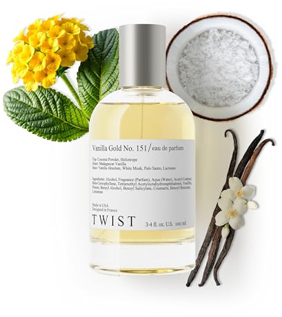 Twist Vanilla Gold No. 151- Inspired by Matieres Premieres Vanilla Powder, Long-Lasting Perfume for Women and Men, Vegan, Clean Ingredients, Coconut Powder & Heliotrope – Spray 100 ml | 3.4 fl. oz.
