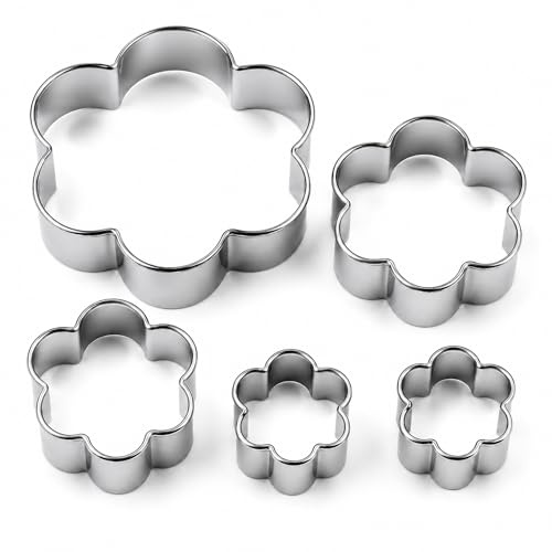 BML 5 Piece Flower Cookie Cutter Set Stainless Steel Biscuit Cutters Metal Flower Shape Baking Moulds for Cookies Fondant Pastry Cake Decorating Sandwiches Fruit and Vegetables