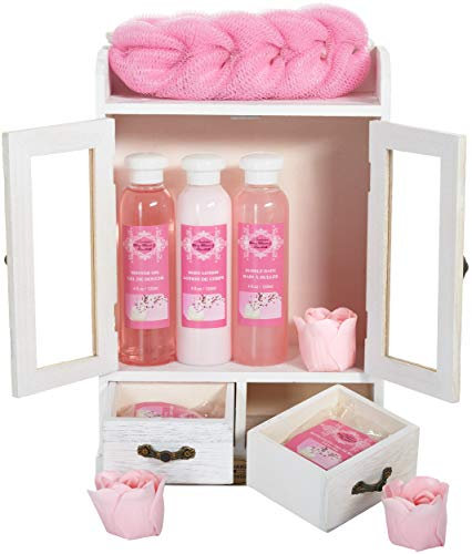 BRUBAKER Cosmetics - Set de Regalo de Baño y Cuidado - Leche de Arroz & Flores de Cerezo - Vegano - en Armario de Madera Vintage Blanco