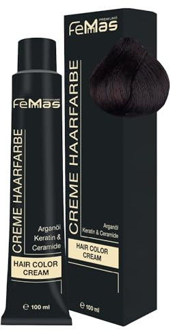 FemMas teinture pour cheveux Chocolat ambré brun moyen 4.89 I Crème professionnelle à l'huile d'argan, kératine et céramides I Coloration permanente ou teinture pour des résultats durables I 100 ml