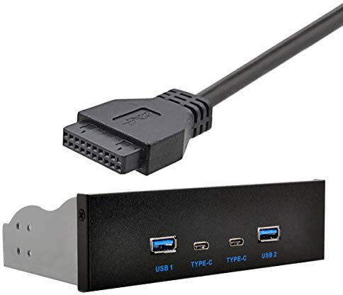 xiwai Câble connecteur USB-C et USB 3.0 HUB à 4 ports de panneau frontal à carte mère 20 broches pour baie CD-ROM de 13,3 cm [5,25 pouces]