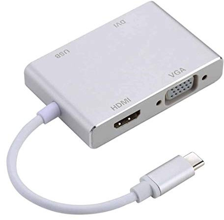 Hub 4 en 1 USB-C / Type-C vers VGA et DVI et adaptateur HDMI et USB, Hub 4 en 1 Adaptateur USB-C / Type-C vers VGA & DVI & HDMI & USB